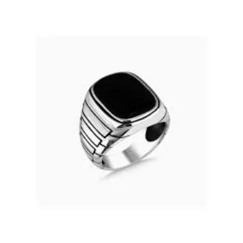 Men Silver Bleck Ring